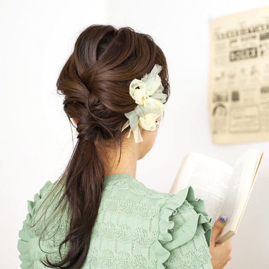 mini｜ミモザ｜彩る咲き編みバレッタ/ヘアクリップ – 咲き編み