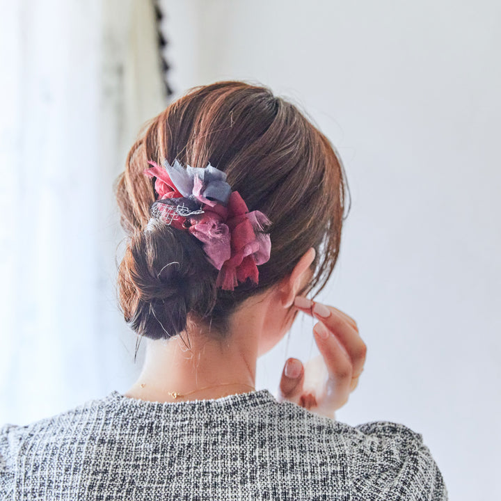 party】mini | ルージュ | 彩る咲き編みバレッタ/ヘアクリップ – 咲き