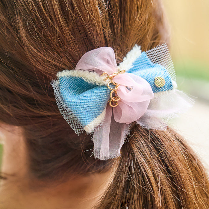 デニムのクチュールリボン|バレッタ/ヘアクリップ/ポニーフック デニムのクチュールリボン|バレッタ/ヘアクリップ/ポニーフック