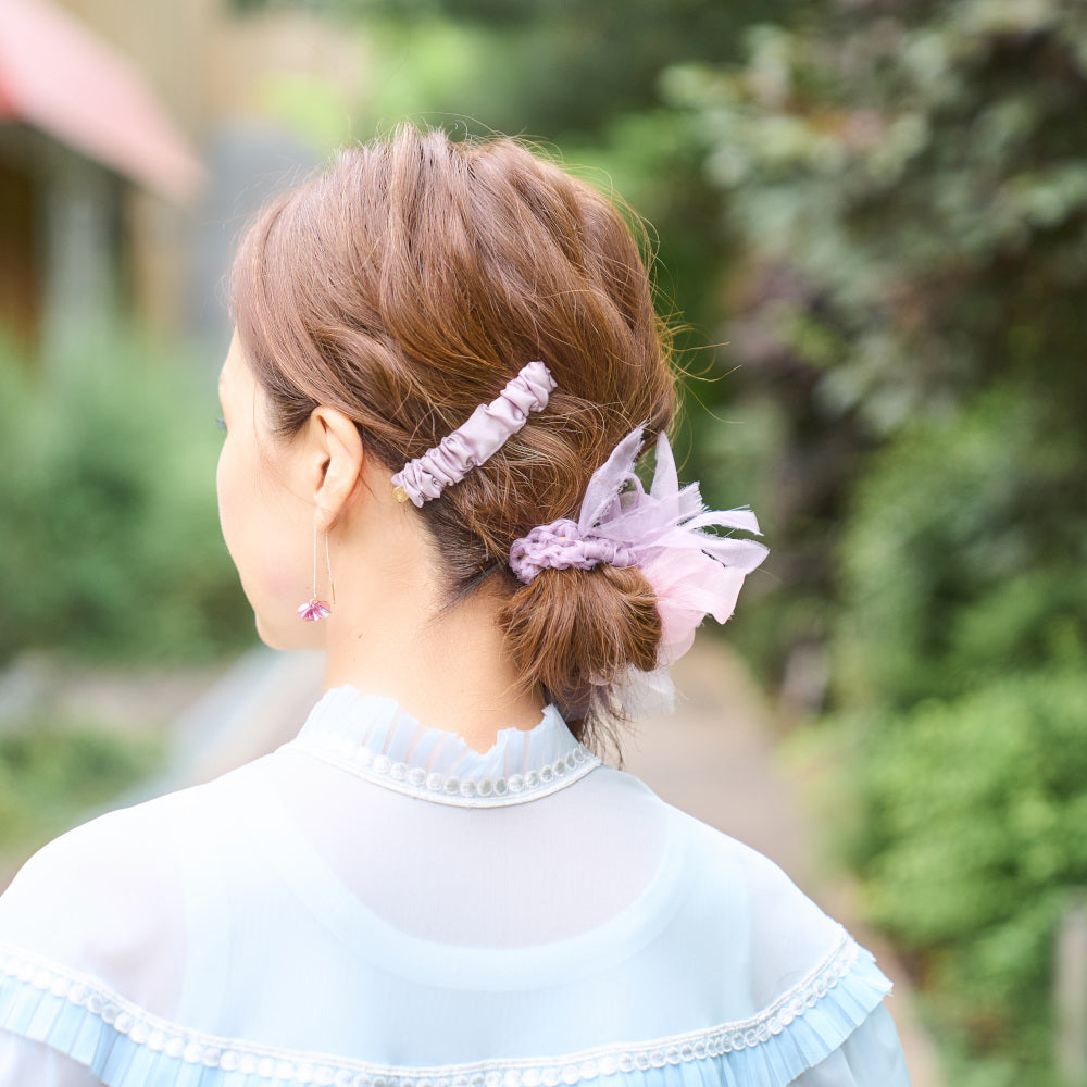 mini｜アジサイ～フェザーピンク｜咲き編みシュシュ – 咲き編み