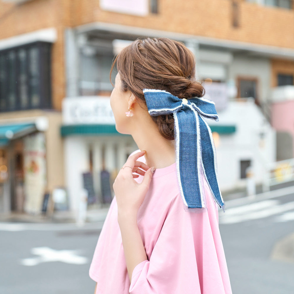 大人なデニムのビッグリボン｜バレッタ/ヘアクリップ/ポニーフック