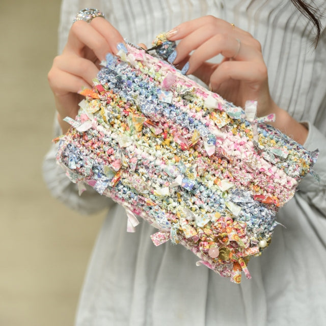 【未使用】咲き編みフラワー ハンドメイド 作家chiko クラッチバッグ カーキ バッグ・ポーチ – 咲き編みアーティストchiko