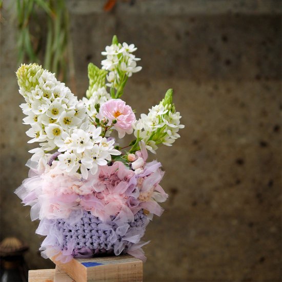 咲き編みフラワーバスケット