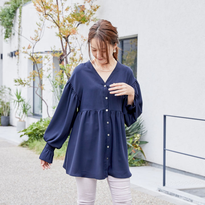 USED★CRESCENT DUO★レースパッチワーク風チュニックブラウス セール】クロシェ編み風カットワークレースロング丈深Vネック